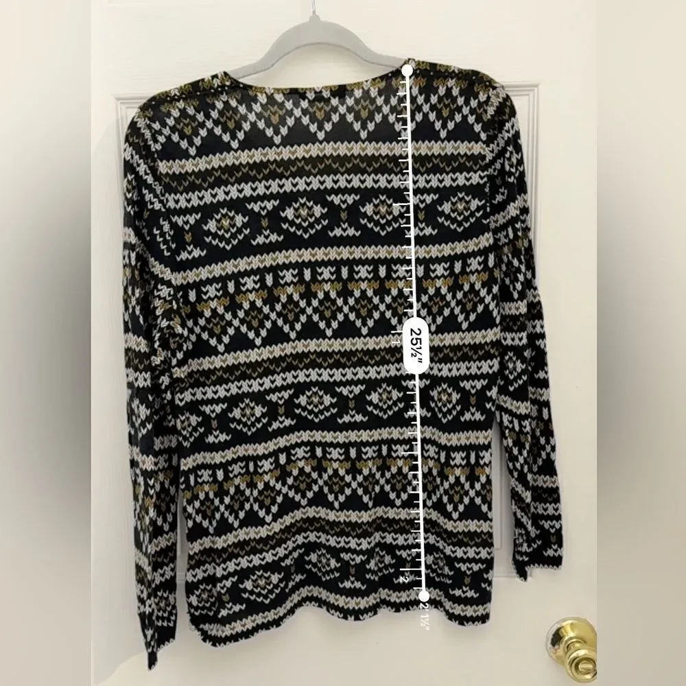 Marina Rinaldi Mulberry Silk Cashmere Blend Fair Isle Print Sweater Size Small